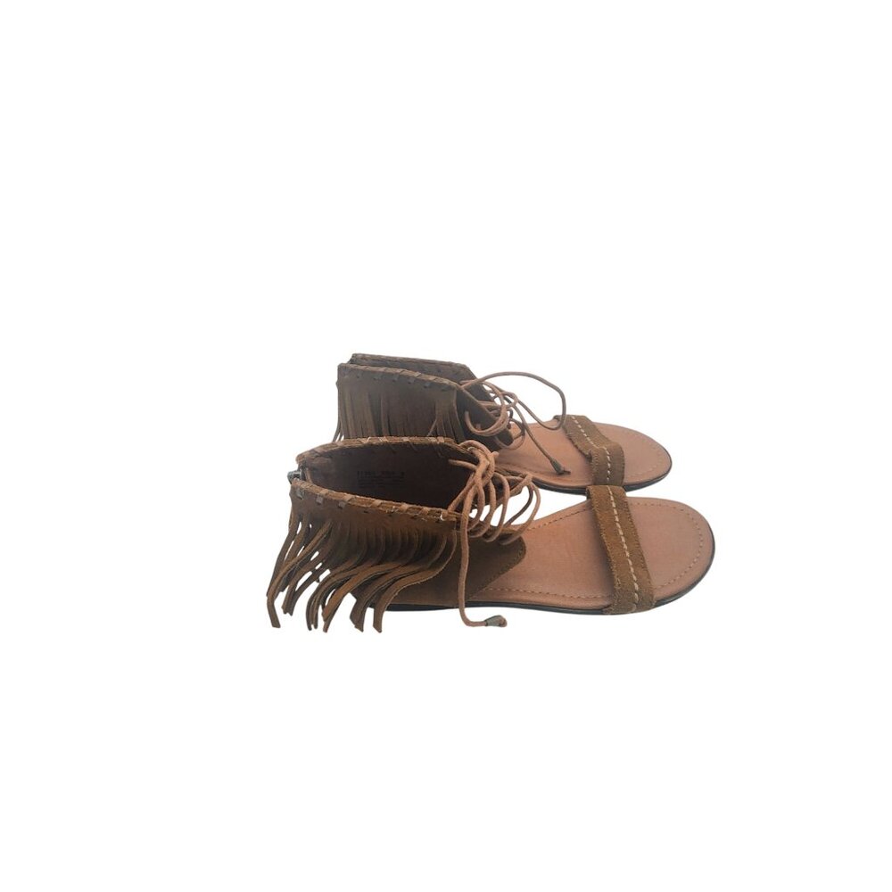 Minnetonka Womens Tan Fringe Leather Sandals Size 7